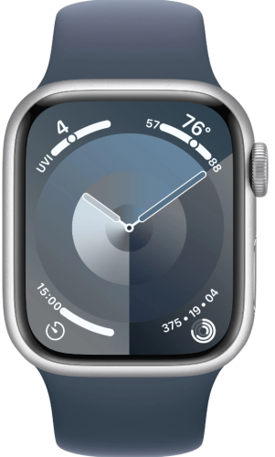 Умные часы Apple Watch Series 9 45 мм Aluminium Case GPS+Cellular, Silver/Storm Blue Sport Band
