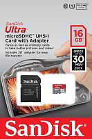 Карта памяти SanDisk Micro SDHC Ultra 200X 16GB Class 10 Переходник в комплекте (SDSDQUI-016G-U46)