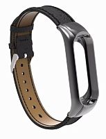 Сменный Кожаный Ремешок для Xiaomi Mi Band 3 Leather Strap Черный