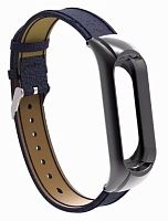 Сменный Кожаный Ремешок для Xiaomi Mi Band 3 Leather Strap Синий