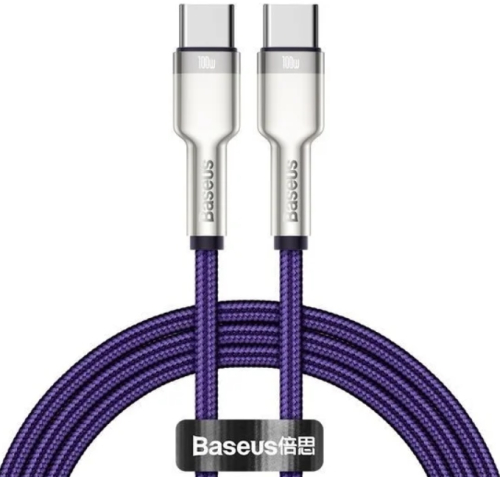 Кабель 2 в 1 Baseus Cafule Series Metal Data Cable Type- C - Type- C 100W (CATJK- C05) Purple (Фиолетовый)