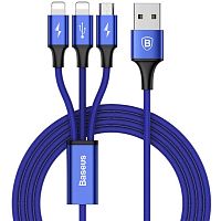 Кабель 3 в 1 Baseus CAMLT-AFW03 Rapid Series 3-in-1 cable 1.2m For IP+Micro+Type-C 1,2м Blue (Синий)