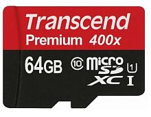 Карта памяти Transcend Micro SDXC Premium 400X 64GB Class 10 Переходник в комплекте (TS64GUSDU1)